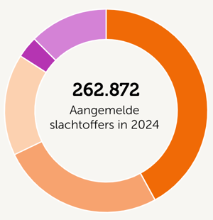 Diagram met de tekst: 262.872 aangemelde slachtoffers in 2024. 